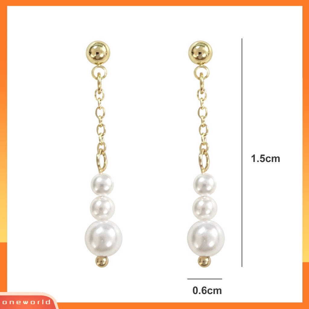 [OWR] 1pasang Anting Pejantan Dainty Elegan Golden Hypoallergenic High Gloss Mutiara Imitasi Rumbai Menjuntai Anting Fashion Perhiasan