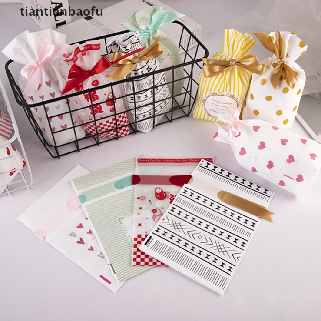 [tiantianbaofu] 50 Pcs Serut Hadiah Tas Pembungkus Permen Kue Party Bag Kantong Plastik Butik