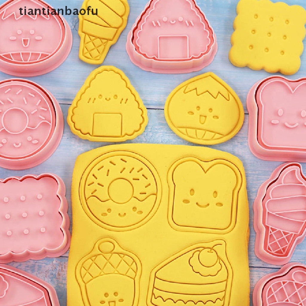 [tiantianbaofu] 8pcs/set Cookie Cutter Fondant Cetakan Kue Kering Plastik DIY Fondant Pastry Decorag Baking Alat Masak Butik