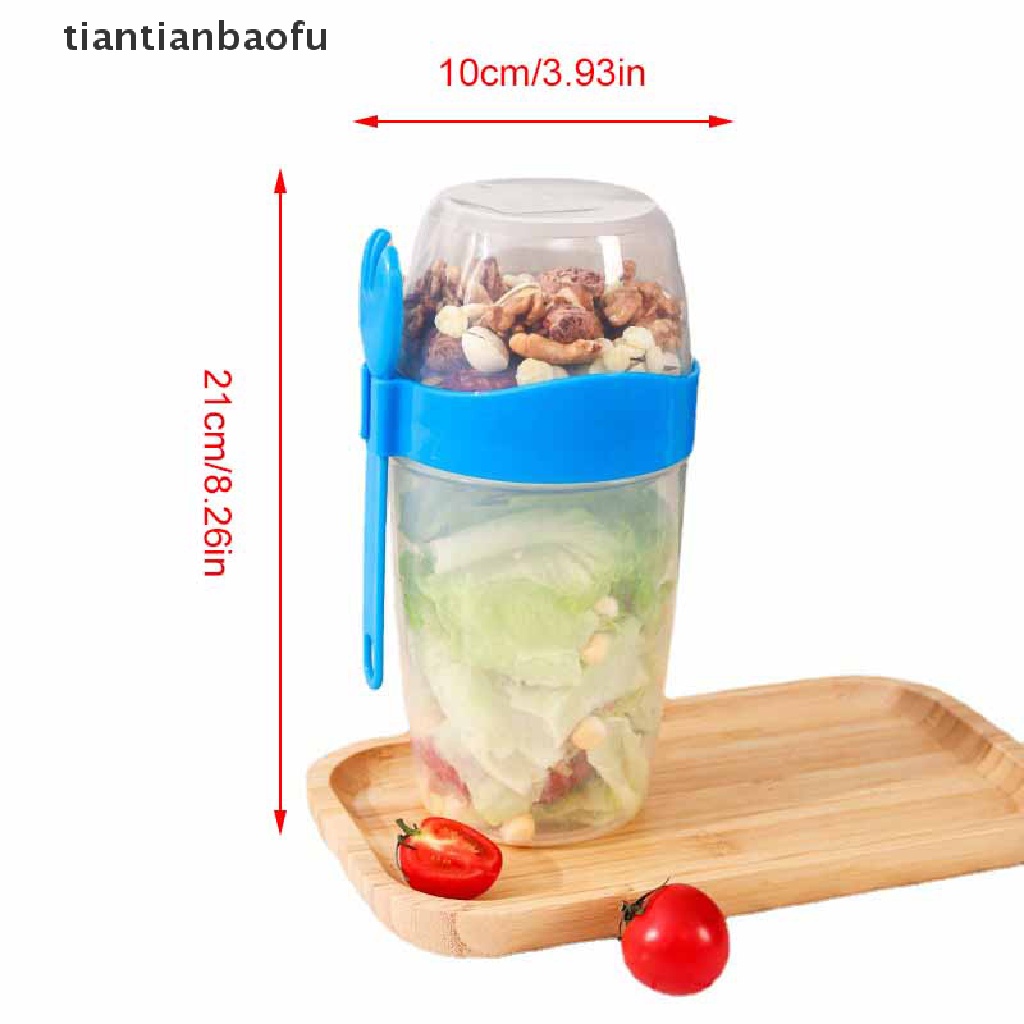 [tiantianbaofu] Dua Lapis Sarapan Oatmeal Cereal Nut Yogurt Salad Seal Cup Portable Wadah Butik