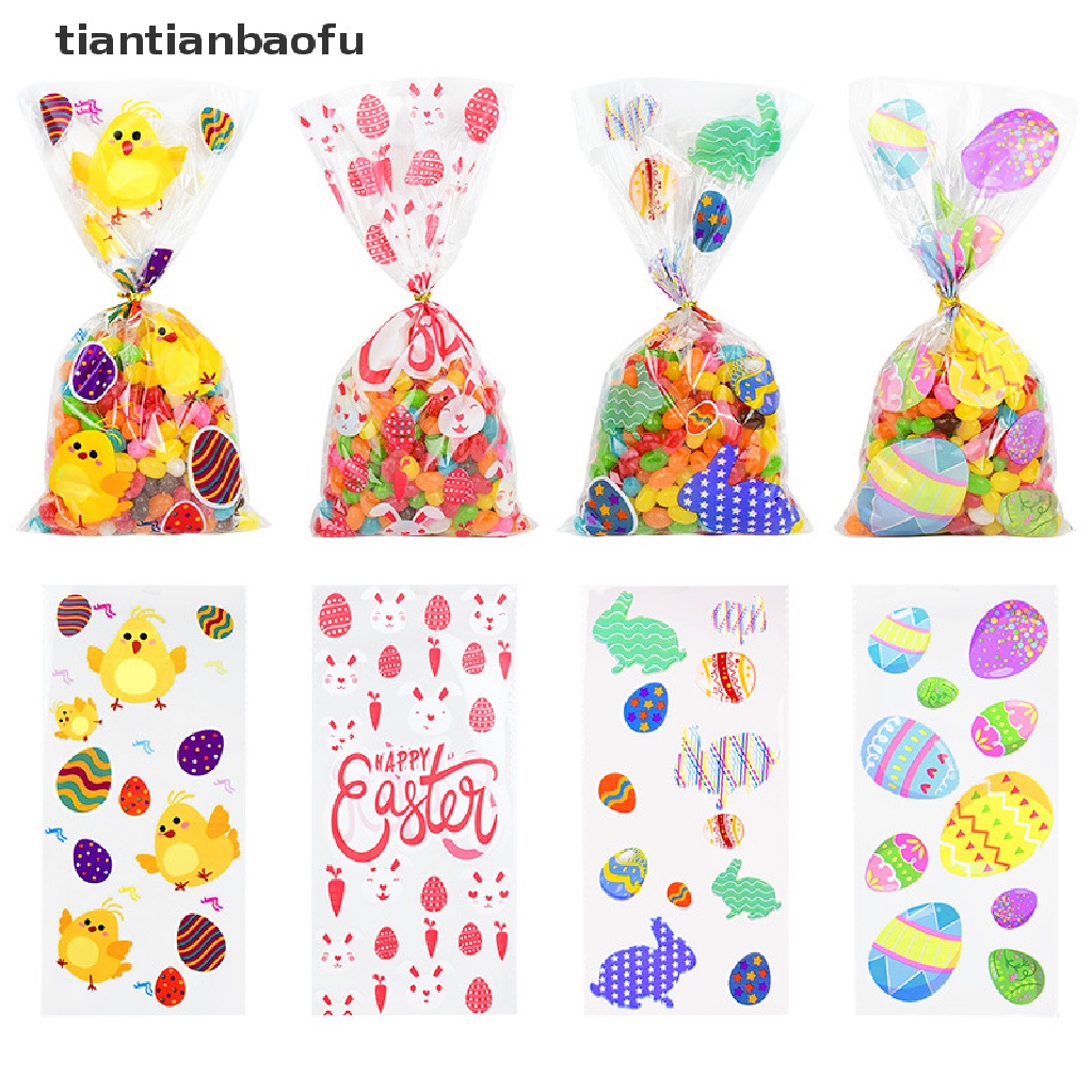 [tiantianbaofu] 50pcs/pack Cellophane Bag Bening Paskah Hias Cookie Perlakuan Nikmat Kantong Butik