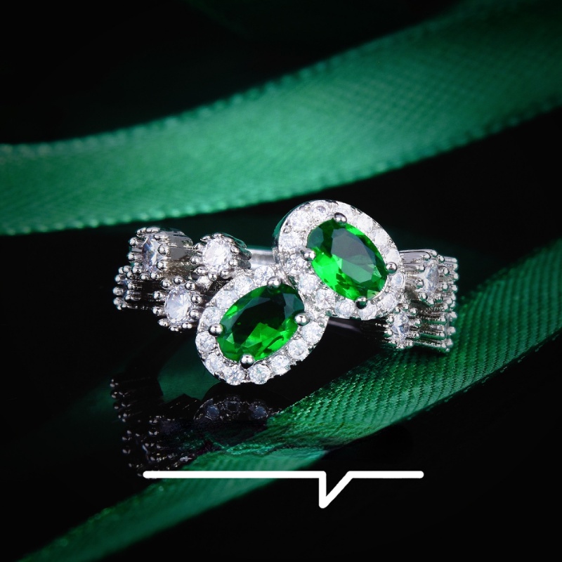 Goldkingdom Aksesoris Perhiasan Fashion Ready Stock Zamrud Telur Angsa Ganda Jari Telunjuk Bar Cincin Baris Cincin Perempuan