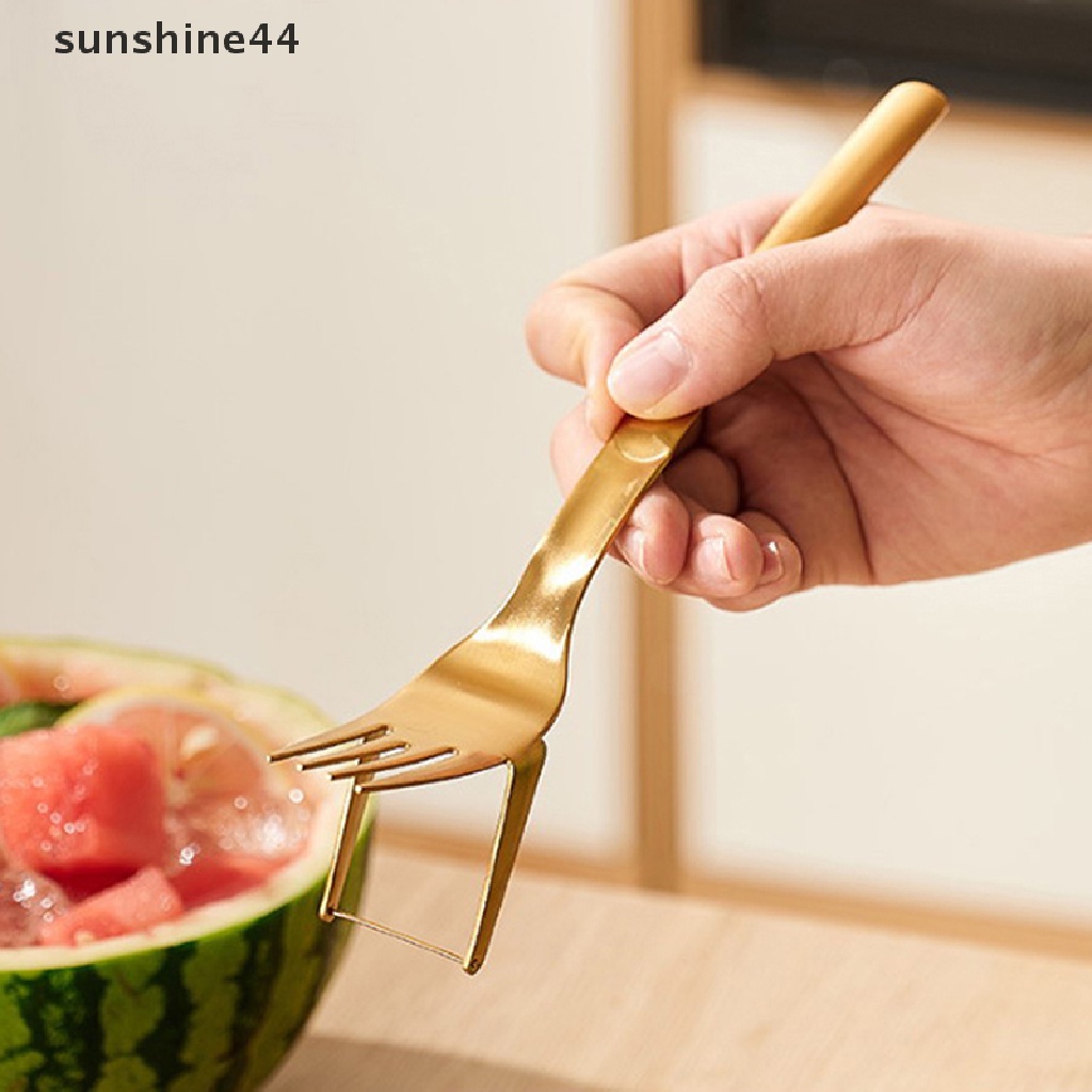 Sunshine Kitchen Gadget Watermelon Slicer with Fork Pemotong Semangka Tahan Lama Stainless Steel Alat Potong Semangka Untuk Piring Buah ID