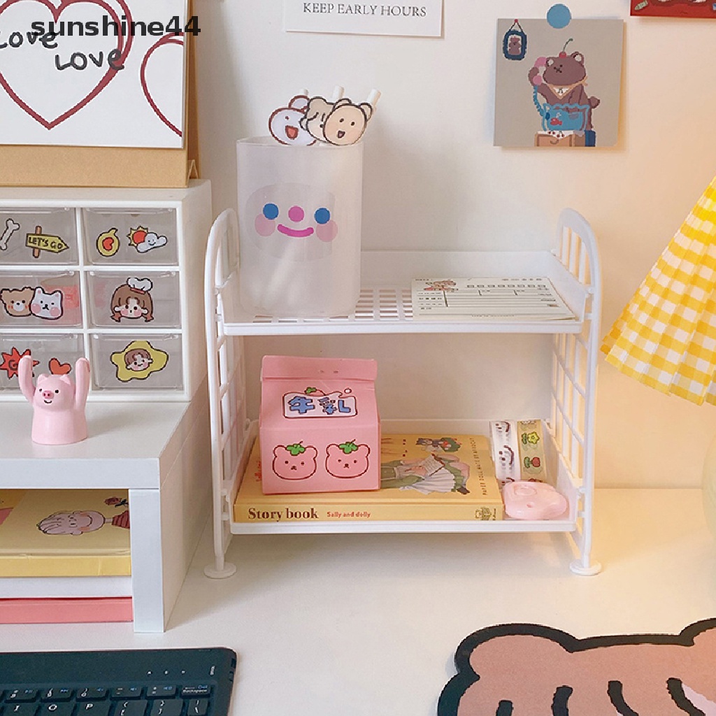 Sunshine Kawaii Rak Macaron Meja Desktop Organizer Rak Penyimpanan Lipat Hollow Shelf ID