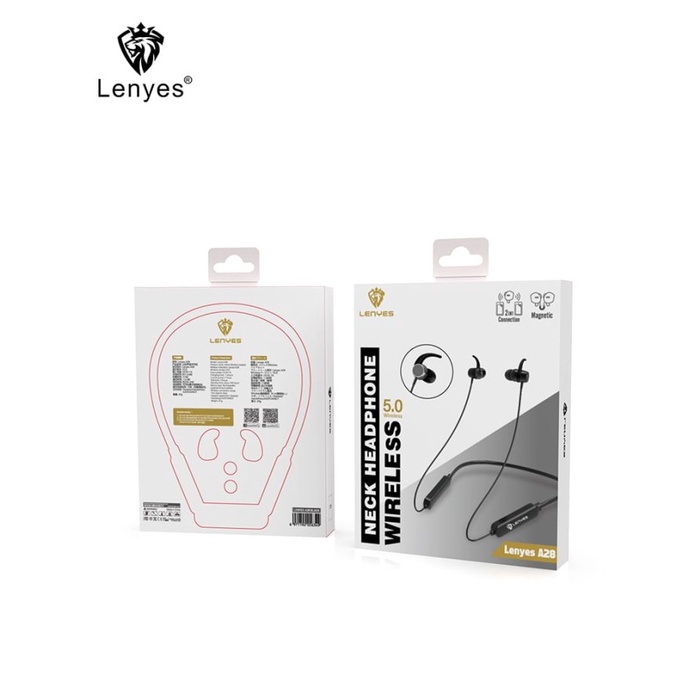 Headset Bluetooth Sport LENYES A28 Hifi Stereo Bluetooth 5.0 Wireless handsfree earphone ear in ear bud microphone kabel tanpa