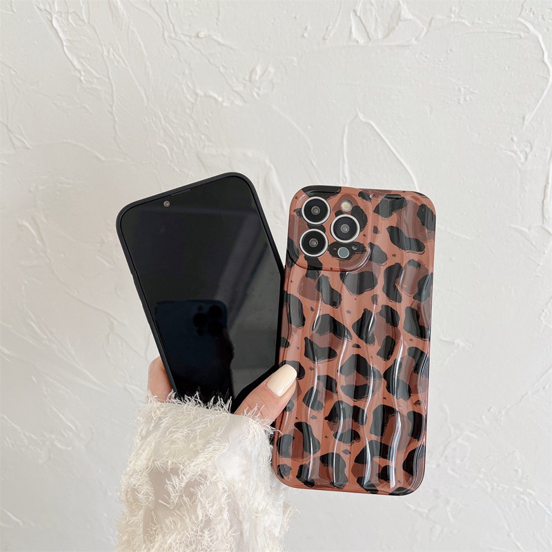 Fashion！Vintage Brown Leopard Print Soft Case iP iPhone 11 12 13 14 + Plus Pro Max FTD IMD Casing Apple