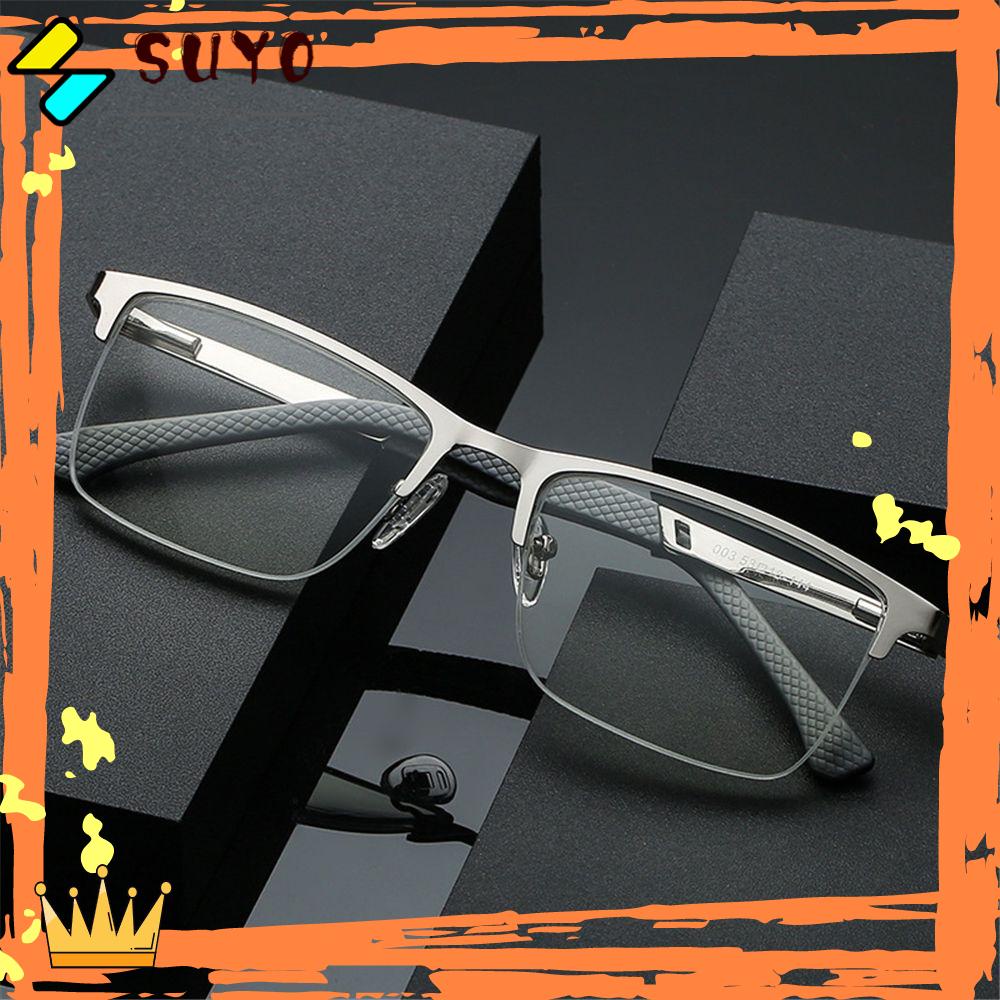 Suyo Kacamata Baca Untuk Pria Half Frame Anti Silau/Ketegangan Mata/UV Spring Hinge Business Eyewear