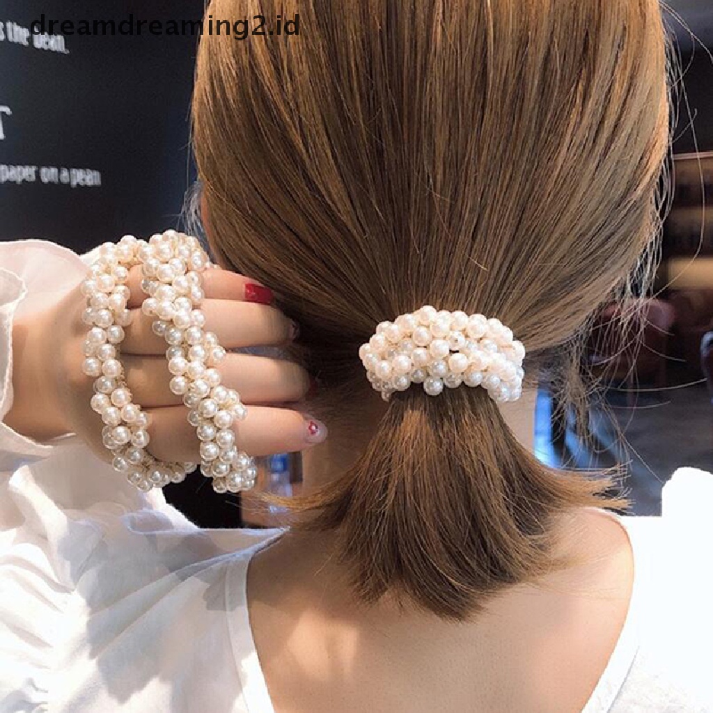 (hot) Woman Pearl Hair Ties Beads Girls Ponytail Holders Aksesoris Rambut Hair band//