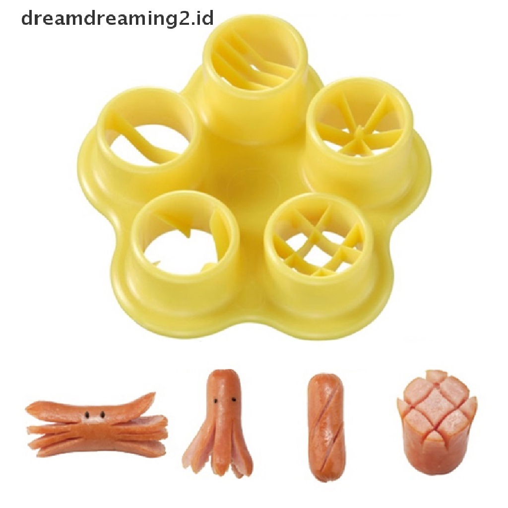 (Hot) 5in1 Sausage Hot Dog Cutter Set Ham Pemotong Sosis Dapur Cutg Cetakan DIY//