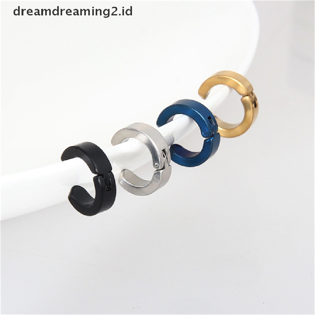 (hot) 1pasang PUNK Pria Wanita Hoop Ear Stud Stainless Steel Anting Hoop//