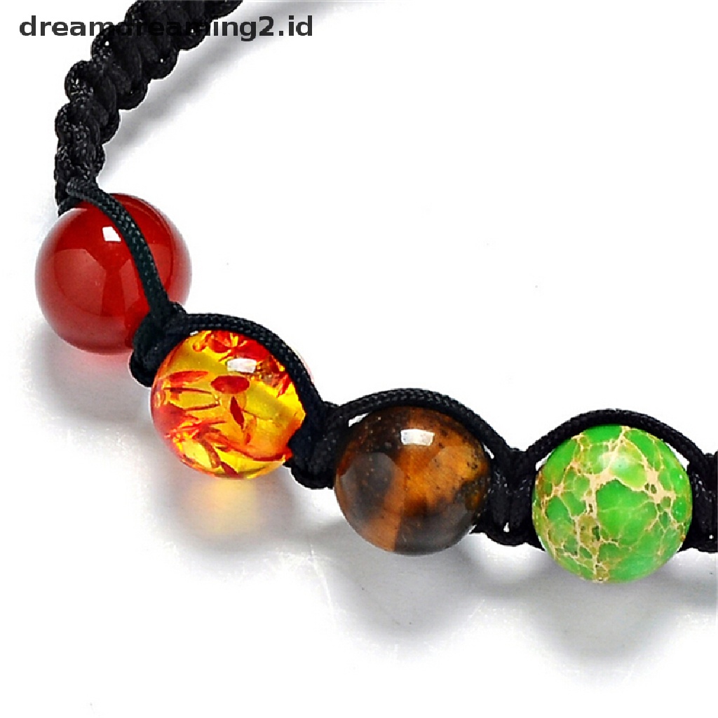 (hot) Gelang Manik-Manik Balance Penyembuhan 7 Chakra Braided Lava Yoga Reiki Prayer Stones//