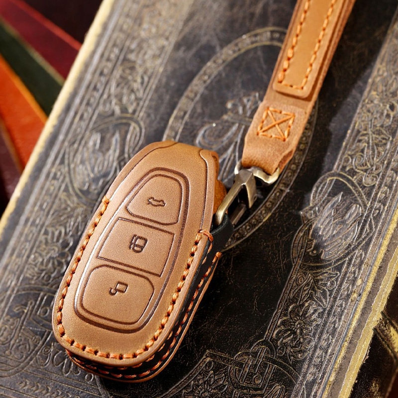 Leather Car Key Case Fob Penutup Pelindung Kunci Mobil Keychain Aksesoris Ford Fiesta Focus3 4 Mondeo Ecosport Kuga Focus ST