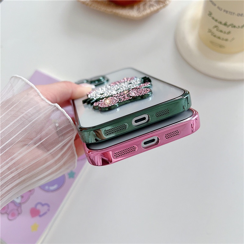 Casing Ponsel hello kitty Kristal Mengkilap Mewah Kompatibel Untuk iphone11 12 13 14PROMAX X XS XR XSMAX 14Pro Dengan film Pelindung Lensa shockproof back cover casing