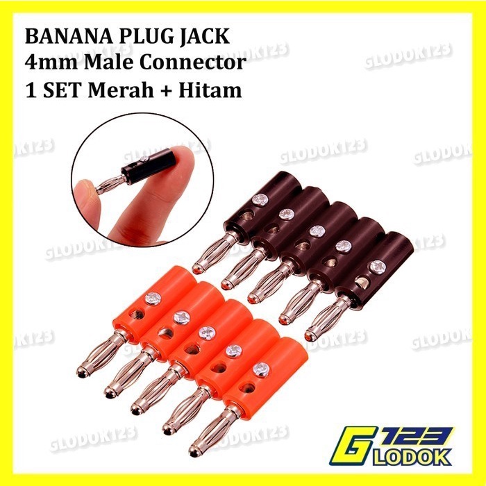 Jack Jek Banana Jantan Male Audio Plug Pisang Merah Hitam Konektor Set