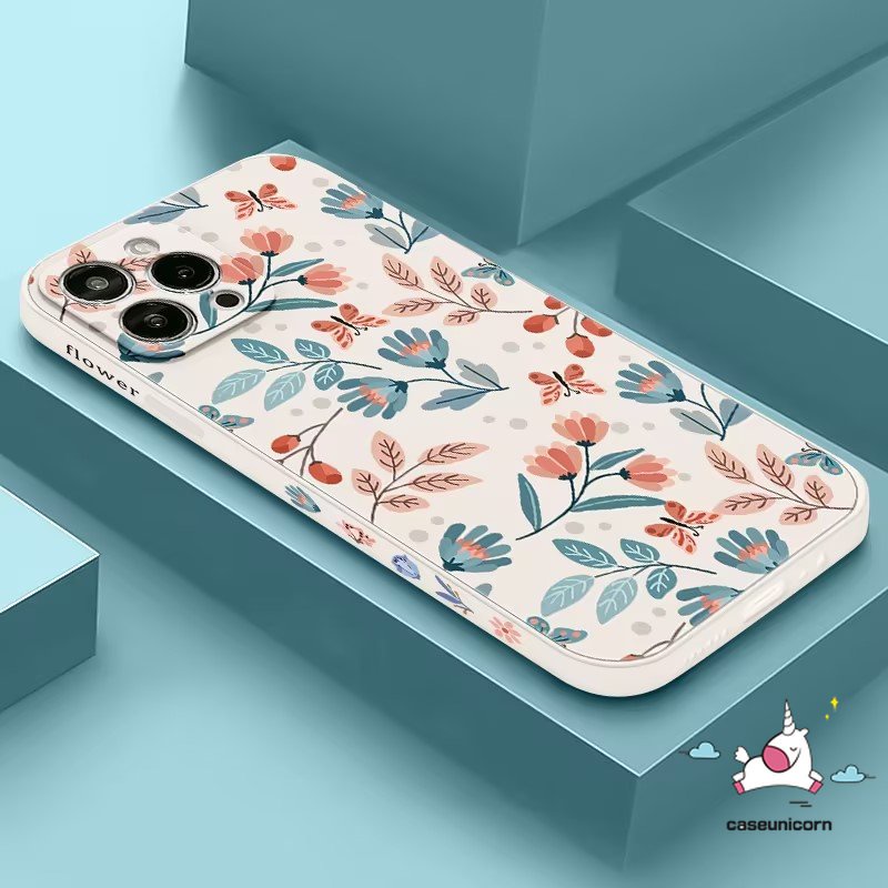 Casing Ponsel Motif Samping Bunga Kompatibel Untuk iPhone 7Plus XR 11 13 12 14 Pro Max 6 7 8 6S Plus X XS Max SE 2020 Musim Semi Bunga Segar Bersandar Lembut Tepi Lurus Penutup Belakang