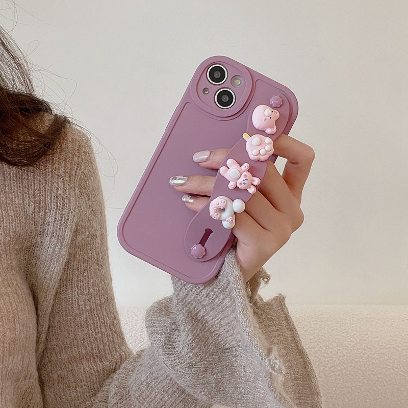 IPHONE Gelang Boneka Beruang Bunny Support Soft Case HP iP Iphone6 6S 7 8 14+Plus SE 2020 X XS XR 11 12 13 Pro Max Purple FTD Casing Apple