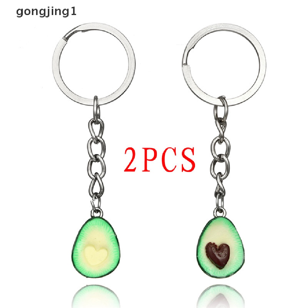 Ggg Handmade Polymer Clay Avocado Heart Pendant Keychain Gantungan Kunci Key Ring Rantai Hadiah ID