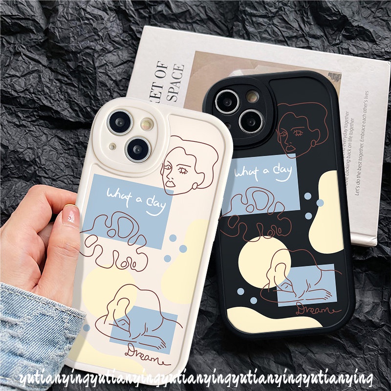 Ins Art Line Face Leaf Case Vivo Y22 Y35 Y22s Y20 Y02s Y17 Y12 Y21A Y33s Y15s Y21 Y12i Y21s Y15A Y91C Y22s Y02 Y16 Y11 Y15 Y30 Y51 V23E V23 V25 V25E Y31 Y91 Y20s Casing Soft Cover