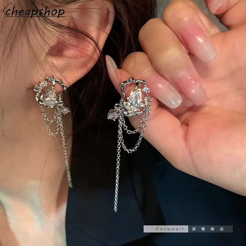 Ifyou Anting Berongga Geometris Tidak Teratur Zirkon Silver Anting Rumbai Untuk Aksesoris Perhiasan Wanita