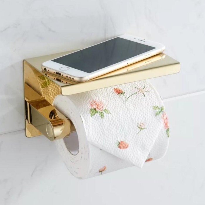 Tempat Tisu Hp Gold / Tempat Tisu Toilet / Tempat Tisu Gulung / Tempat Tisu Dan Handphone Toilet Gol