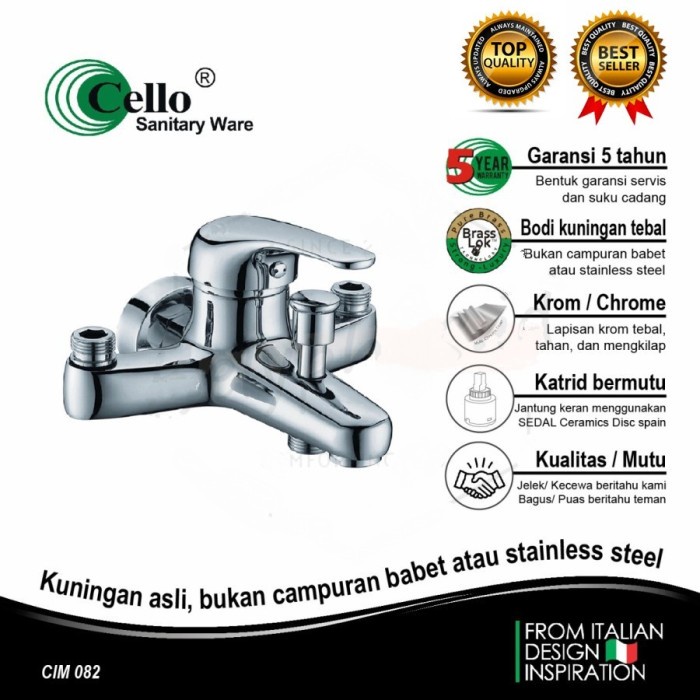 Kran Bathub CELLO CIM 082 Kran Mixer Panas Dingin Tanpa Bobok