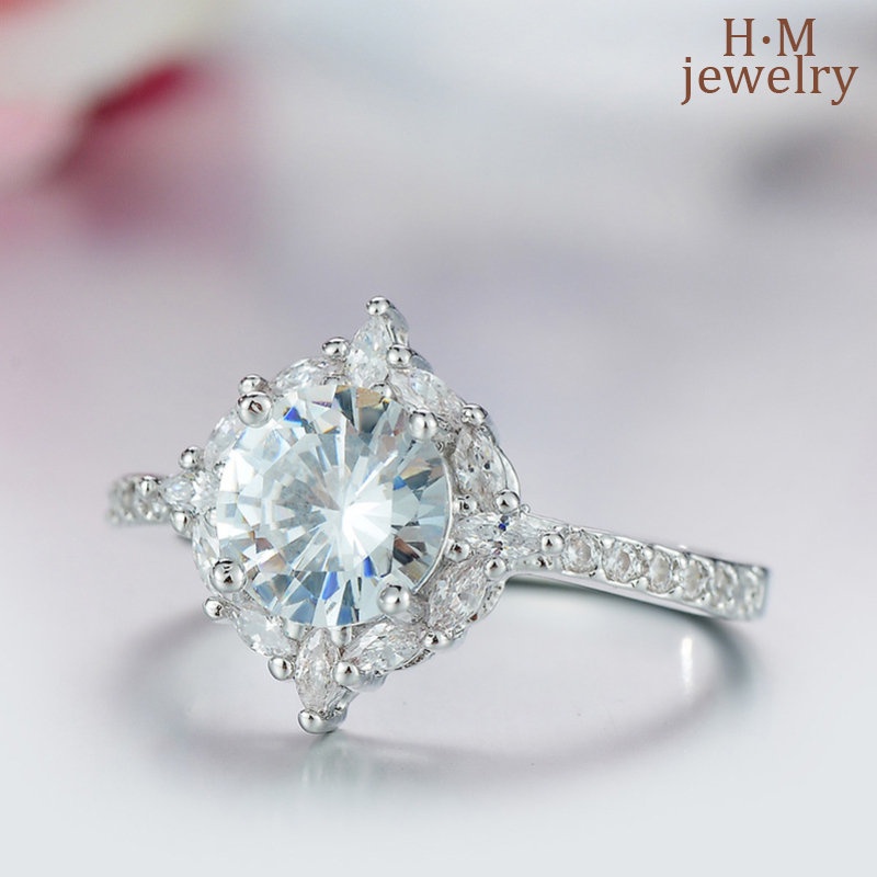 Cincin Wanita Bulat Super Flash Diamond Ring Klasik Elegan Perhiasan Cincin Berlian