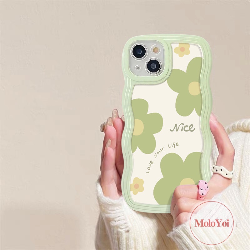 IPHONE Case Bunga Segar Kompatibel Untuk Iphone11Xr 13 14 12 Pro Max7 8 Plus X 6 6s 14 Plus XS Max SE 2020 Wavy Edge Soft Tpu Floral Phone Back Cover