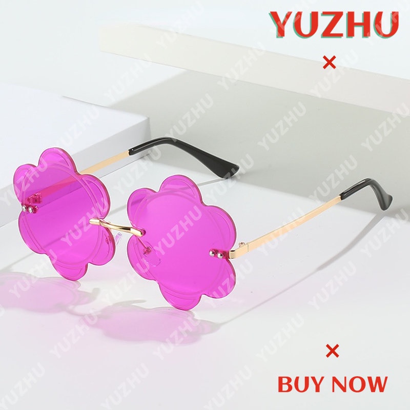 (YUZHU) Frameless Petal Sunglasses Women Western Fashion Bunga Kacamata Hip Hop Lucu Sunglasses