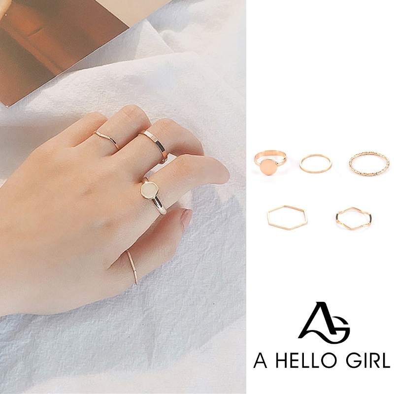 5pcs / Set Cincin Model Gelombang Tidak Teratur Sederhana Untuk Hadiah Perhiasan Pesta