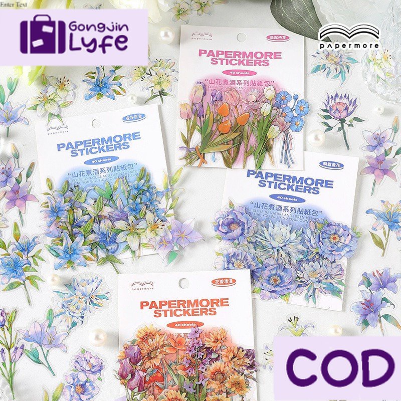 

[Gongjin] 40pcs Sticker Flower PET Papermore / Stiker Anti Tahan Air Estetik Aesthetic Tulip Anggrek Orchid Deco Dekorasi Scrapbook Bujo Journaling
