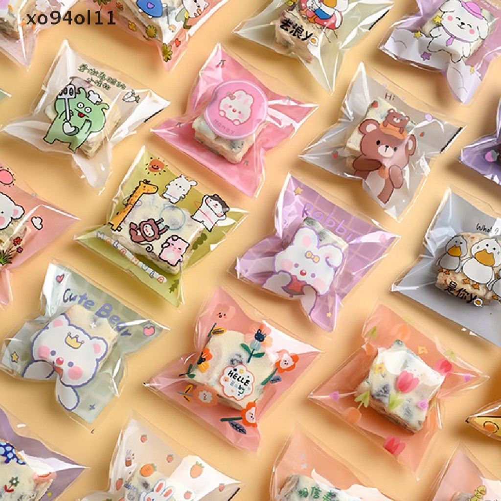 Xo 100Pcs Kantong Hadiah Kue Bening Permen Plastik Cookies Biskuit Packaging Bags OL