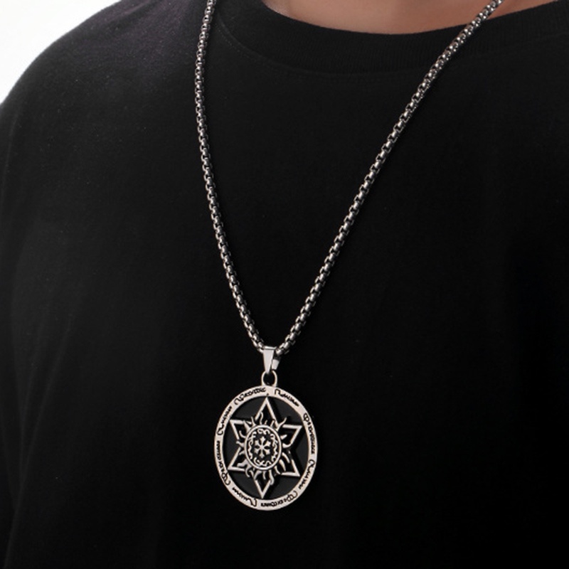 Eropa Amerika Unik Retro Disc Hexagram Fashion Panjang Liontin Hip Hop Kalung