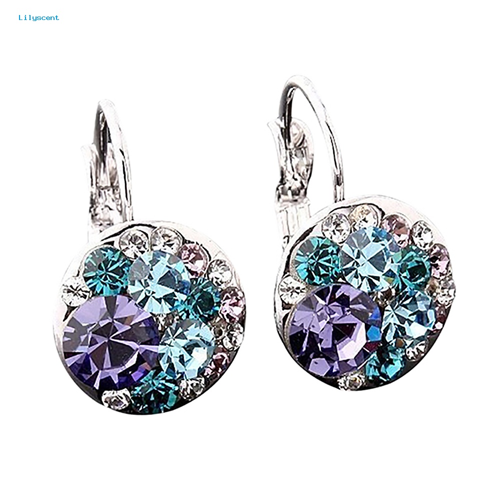 Lilyscent Fashion Wanita Cubic Zirconia Penuh Kristal Leverback Perak Alloy Earrings