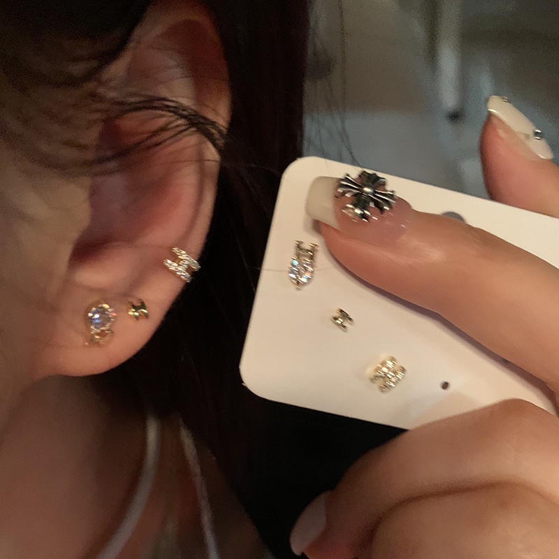 4/6pasang/set Set Anting Tusuk Fashion Zircon Alloy Geometris Untuk Wanita