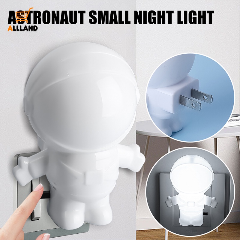 Kreatif Bentuk Astronot 220V US Plug Lampu Malam Kecil/Satu Kunci Saklar Manual Lampu Hemat Energi/Kamar Tidur Perlindungan Mata Lampu Samping Tempat Tidur