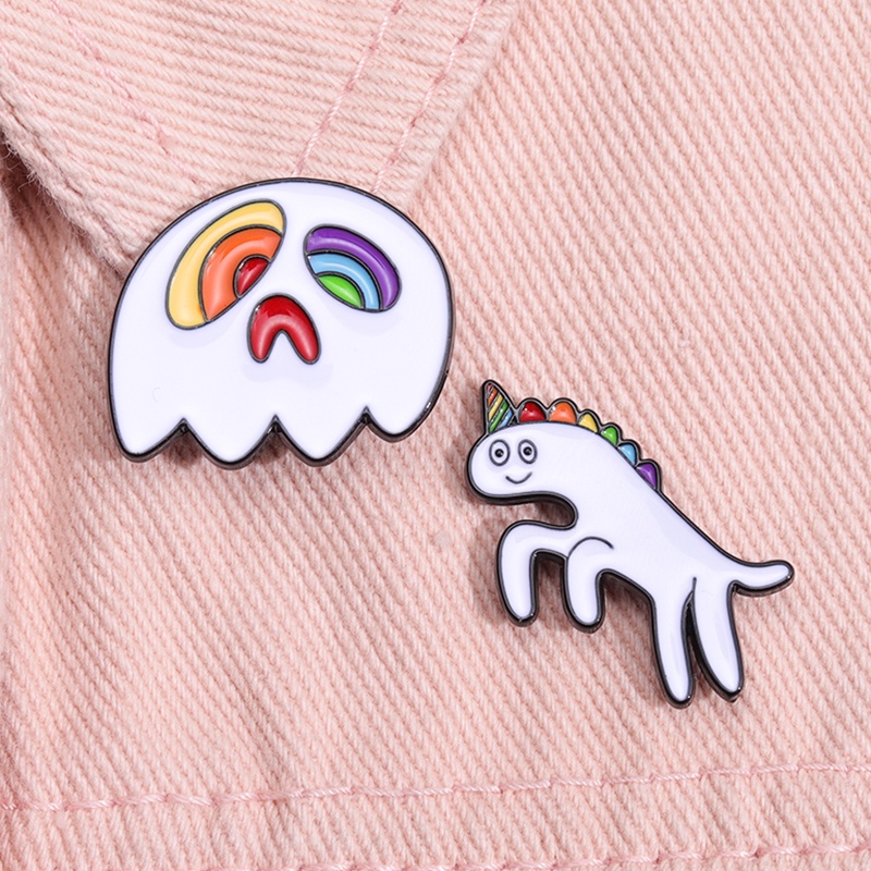 Pin Enamel Unicorn Pelangi Lucu Lucu Hantu Sederhana Bros Lencana Kerah Pin Kartun Perhiasan Aksesori Hadiah Untuk Teman