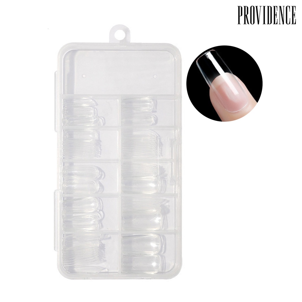 Providence 100 Pcs/Kotak Kuku Palsu Tetesan Air Berbentuk T Pendek Bulat Kepala Persegi Ultra Tipis DIY Transparan Buatan Kuku Palsu Ekstensi Tips Perlengkapan Salon Kuku