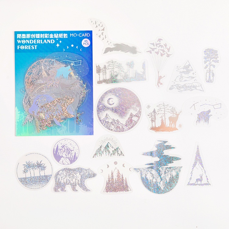 45pcs/set Laser PET Gilding Craft Butterfly Stiker DIY Scrapbooking Kolase Album Foto Tahan Air Dekorasi