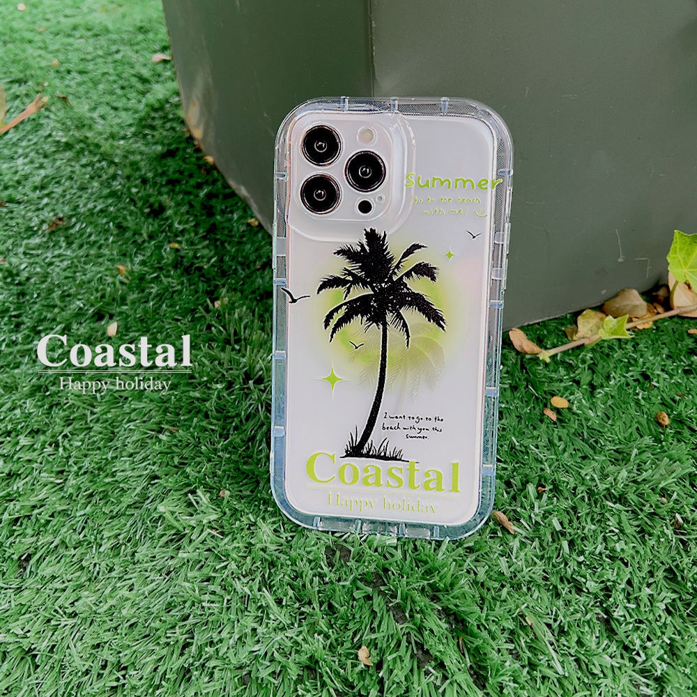 IPHONE Ins Niche Musim Panas Pohon Kelapa Silikon Case Untuk Iphone14 11 12 13 PRO MAX Casing Cover Pelindung AT0219