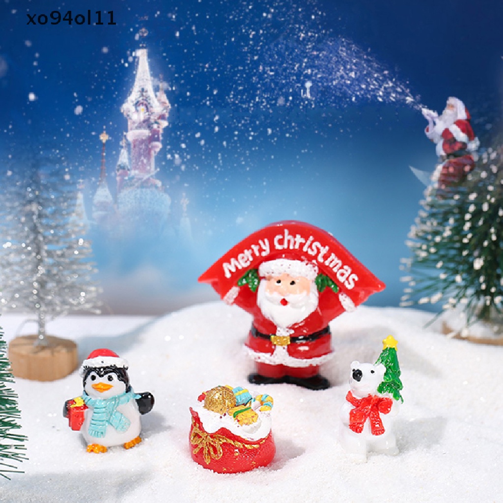 Xo 1Pc Lucu Kartun Santa Beruang Pinguin Tahun Baru Ornamen Resin Lanskap Mikro OL