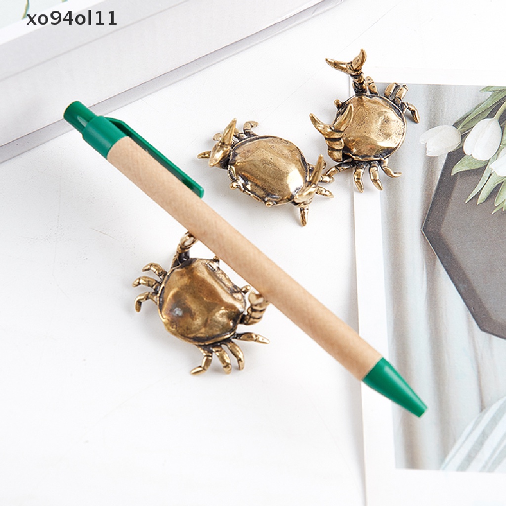 Xo Kuningan Kepiting Patung Kecil Ornamen Penholder Patung Miniatur Meja Kantor Decora OL