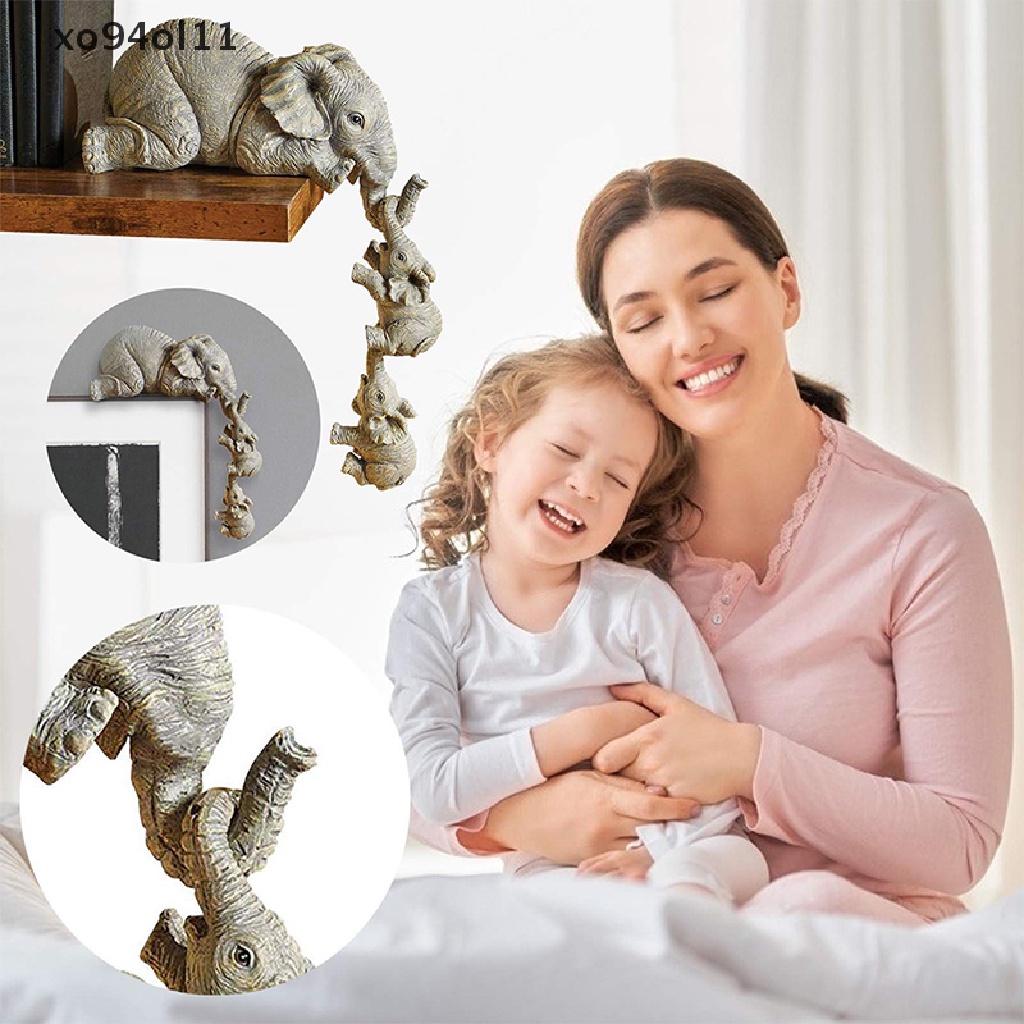 Kerajinan Hias Resin XO 3-piece Realistis Gajah Ibu Gantung 2-Babies Figur OL