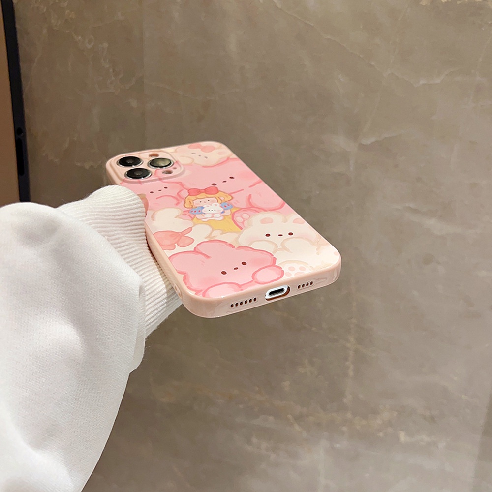 IPHONE Ins Cute Pink Rabbit Girl Kartun Silikon Case Untuk Iphone14 11 12 13 PRO MAX Casing Cover Pelindung AT0217