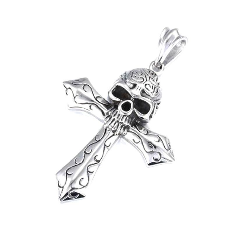 Gothic Punk Liontin Untuk Pria Retro Skeleton Devil Laki Unik Salib Tengkorak Kalung Liontin Hadiah Halloween