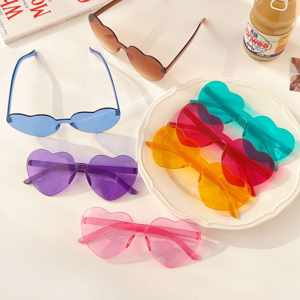 Mxbeauty Heart Kacamata Hitam Hadiah Ulang Tahun Pesta Pantai Anti-Uv Vision Care Love Heart Eyewear Rimless Sunglasses Properti Foto Perempuan Kacamata Matahari