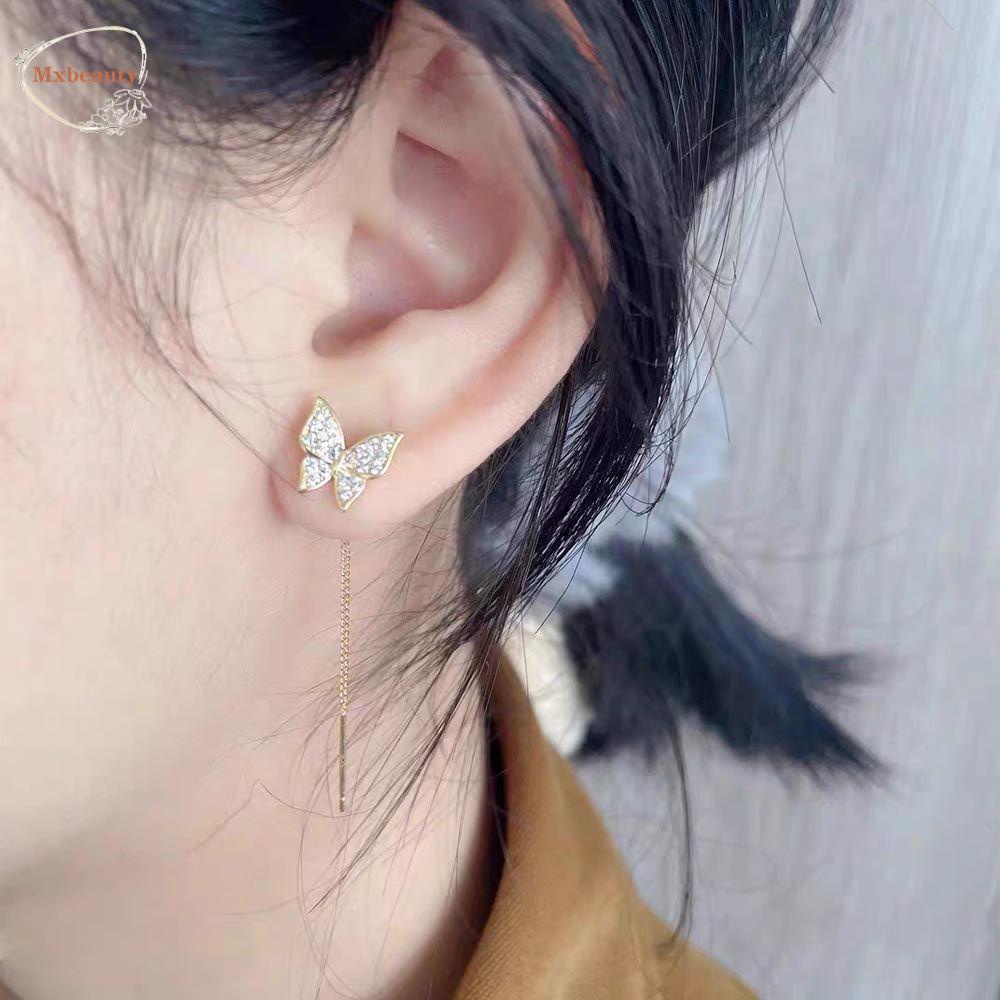 Mxbeauty Anting Tusuk Wanita Elegnat Manis Untuk Anak Perempuan Hadiah Geometris Kristal Butterfly Drop Earrings