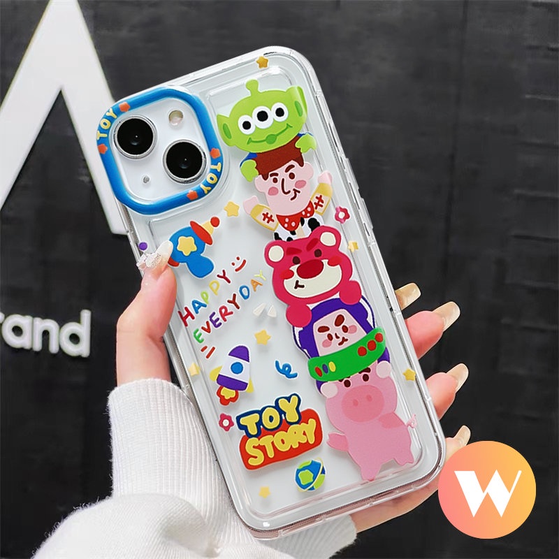 IPHONE Casing Ponsel Alien Beruang Strawberry Buzz Lightyear Lucu Kompatibel Untuk Iphone11 12 13 14 Pro MAX 7Plus XR X XS Max6 8 6S Plus Cerita Mainan Kartun Yang Indah Shockproof Airbag Cover