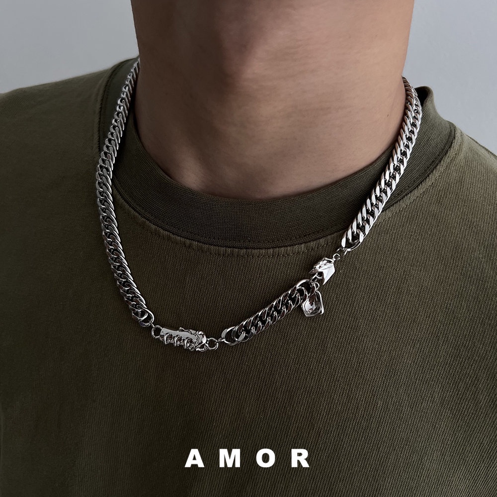 Kalung Baja Titanium Pria Hip Hop fashion unisex Rasa Canggih Niche Desain Splicing Gaya Minimalis Serbaguna Gaya Aksesoris