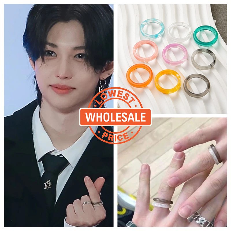[Harga Grosir] 1 Pc Retro Resin Sederhana Cincin Korea Trendi Jari Cincin Warna-Warni Gradien Transparan Cincin Smudge-dyed Round Rings Y2K Wanita Aksesoris Fashion