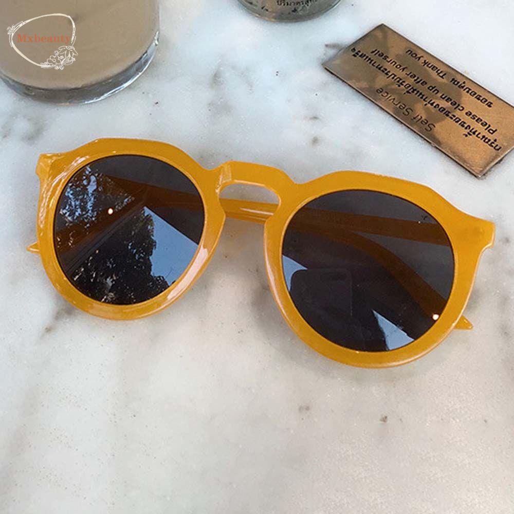 Mxbeauty Kacamata Bulat Trendy Anti UV Kuning UV400 Kacamata Matahari Orange Korea Style Sunglasses